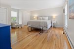 Main level master bedroom with king bed and en suite full bath - central AC on this level